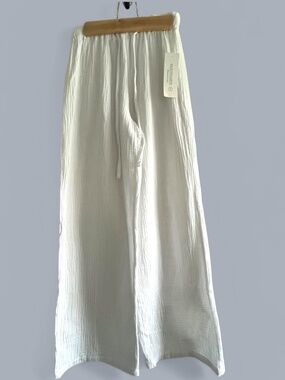 4Our Dreamers Wide Leg White Gauze Pull-On Beach Pants Size Small NWT